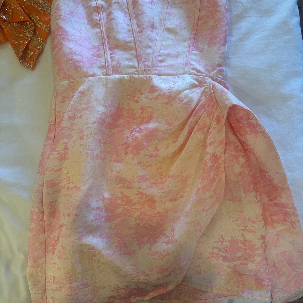 Pink and Cream Strapless Dress